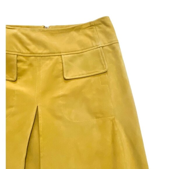 Vintage Italian‎ Victory Leather Yellow Suede A line-pleated Skirt, Size US12 - Picture 5 of 13